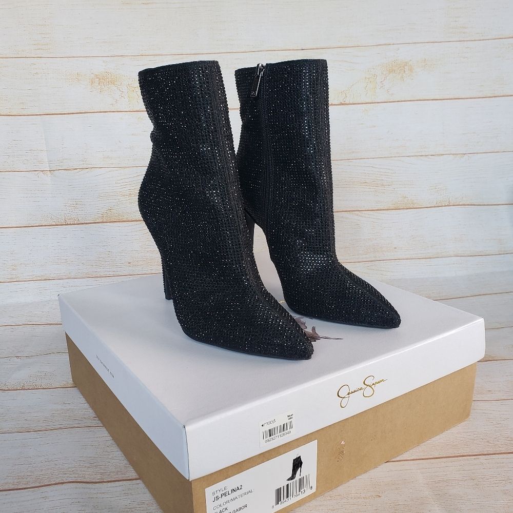 Jessica Simpson Pelina2 Sequin Stiletto Heel Boots Booties Pointy Toe Size 8.5m
